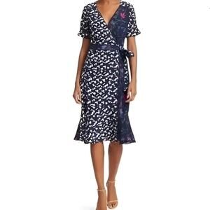 Tanya Taylor Luisa Wrap Dress Blue White Pink Floral Silk Size 4 EUC